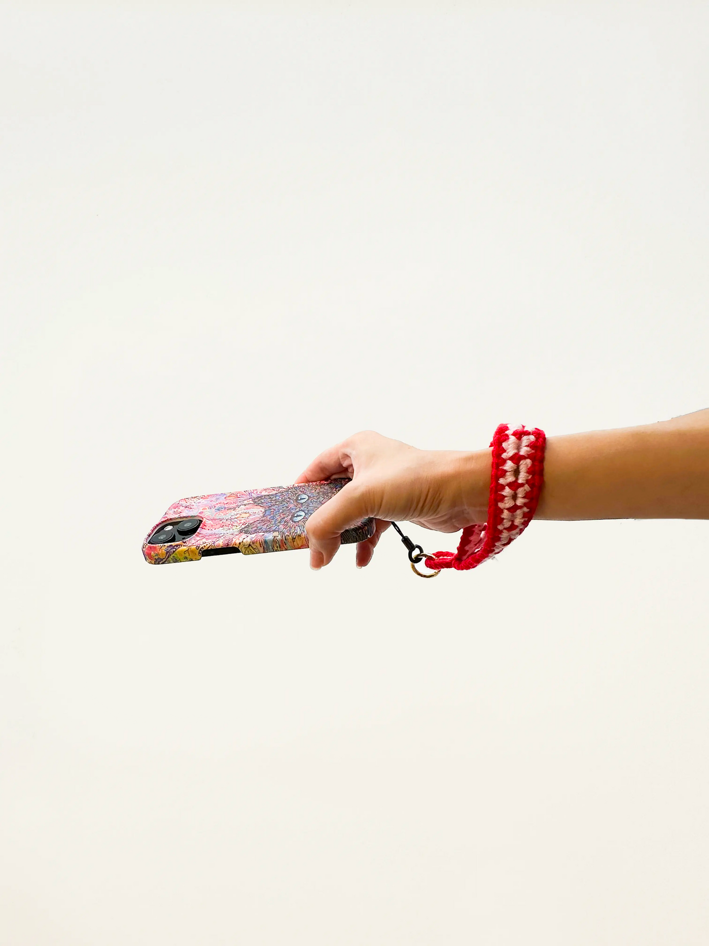 Handcrafted Crocheted Cotton Yarn Short Phone Strap - Red Pink Match