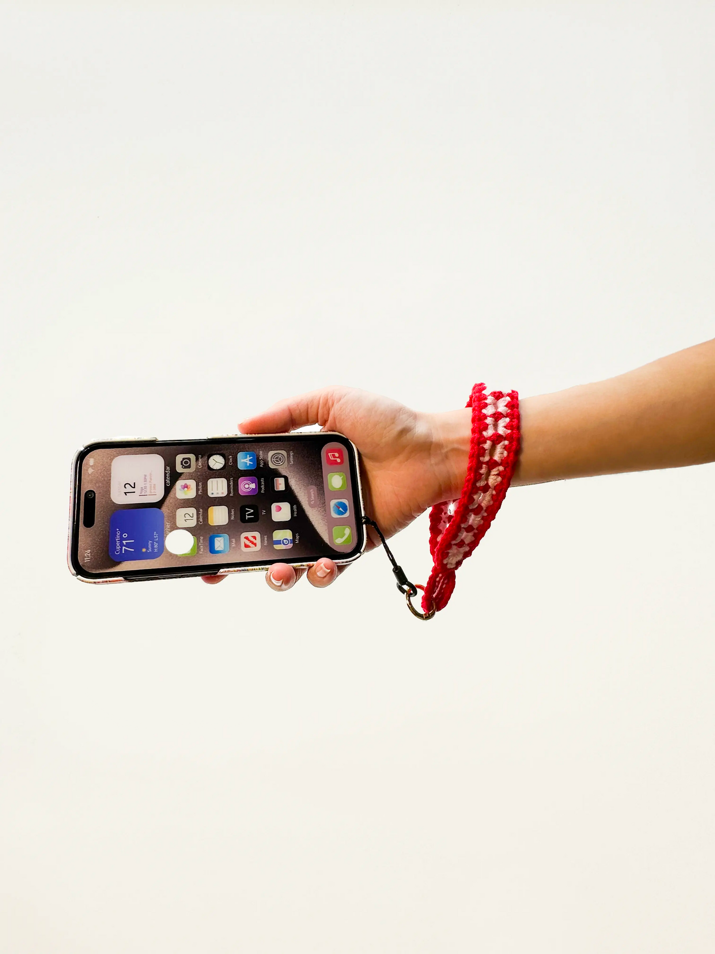 Handcrafted Crocheted Cotton Yarn Short Phone Strap - Red Pink Match