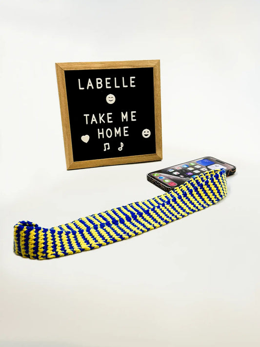 Handcrafted Crocheted Cotton Yarn Long Phone Strap - Blue Yellow Stripe