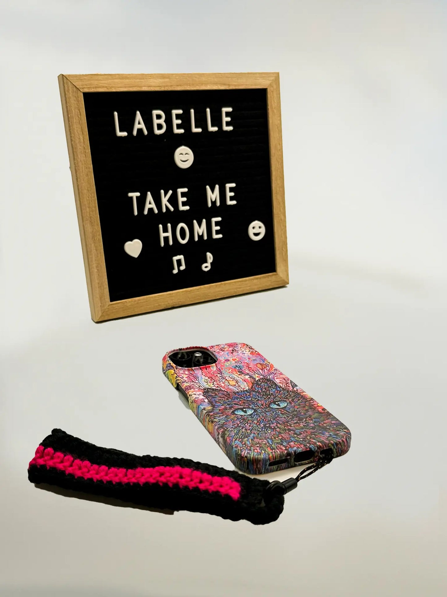 Not for sale temporary - Trendy Lining Style Drawing Cat Phone Case & Short Phone Strap (iPhone 15)