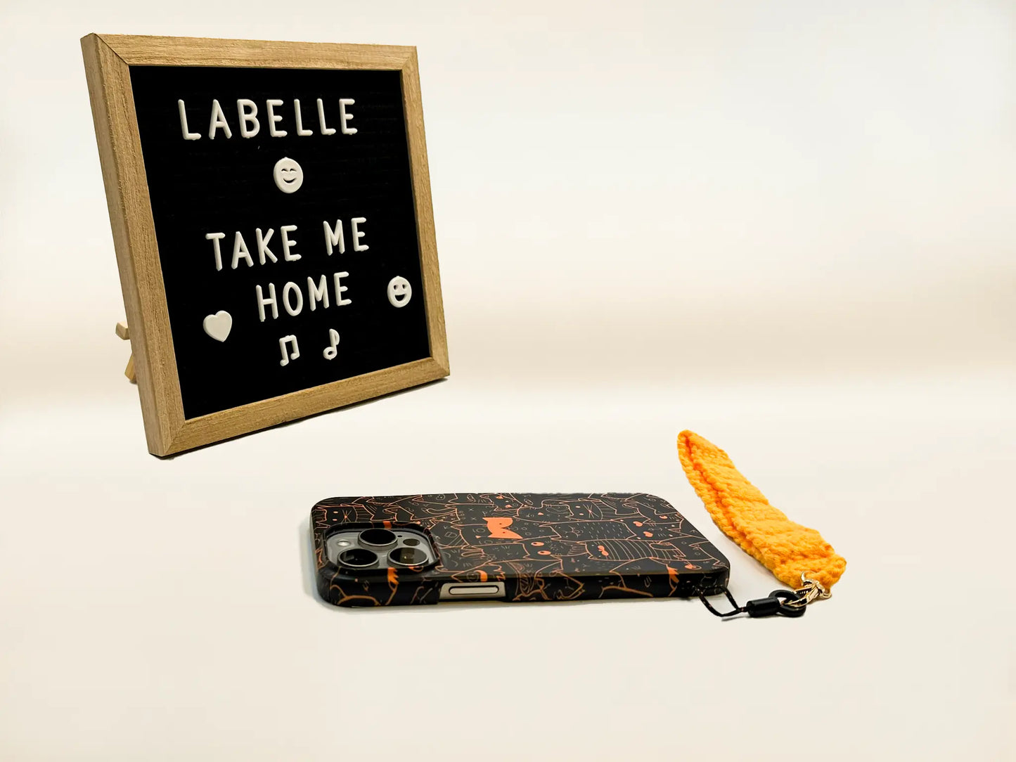 Orange Black Cat Phone Case & Short Phone Strap (iPhone 15 Pro Max)